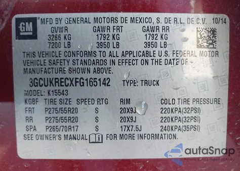 2015 Chevrolet Silverado 1500 1Lt from USA, damaged, VIN 3GCUKRECXFG165142